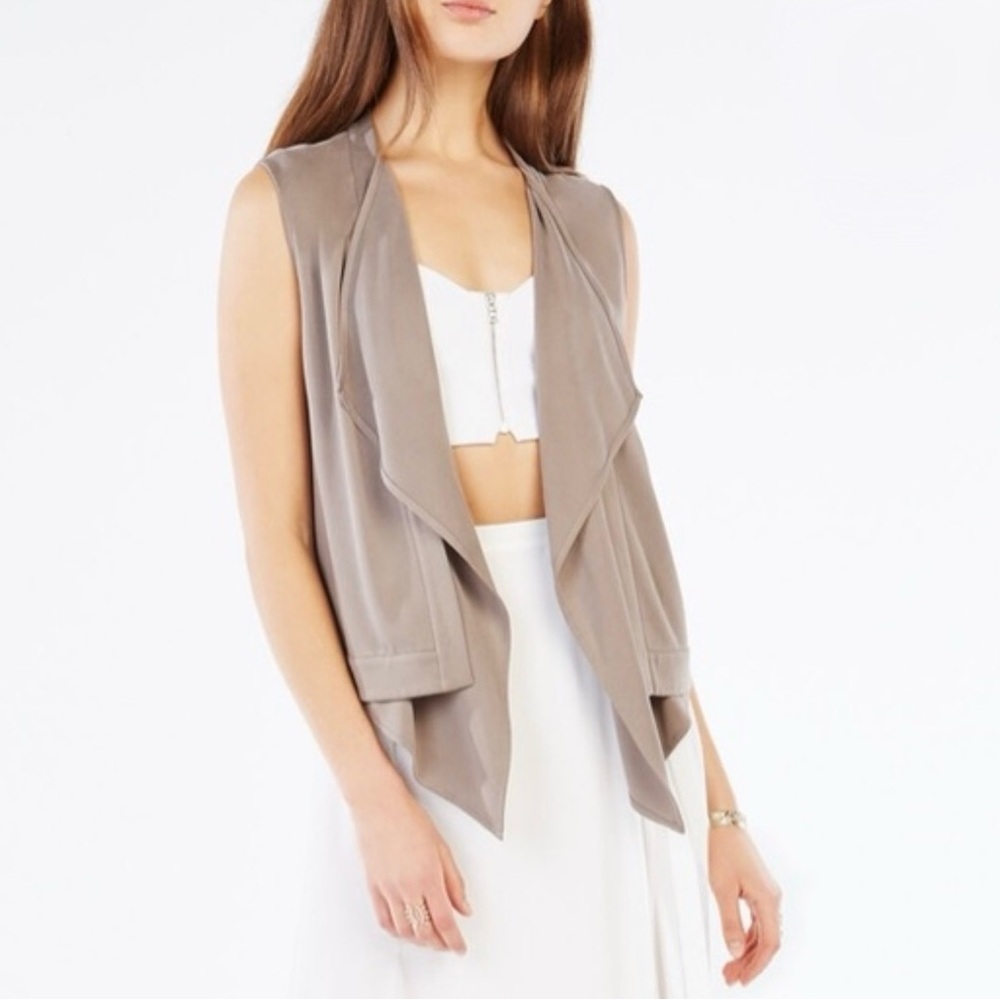 BCBG MAXAZRIA Ryland Open Vest Tan Taupe XXS